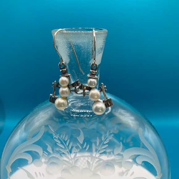 Silpada Vintage Sterling Pearl Snowman French Wire Earrings - Picture 2 of 11